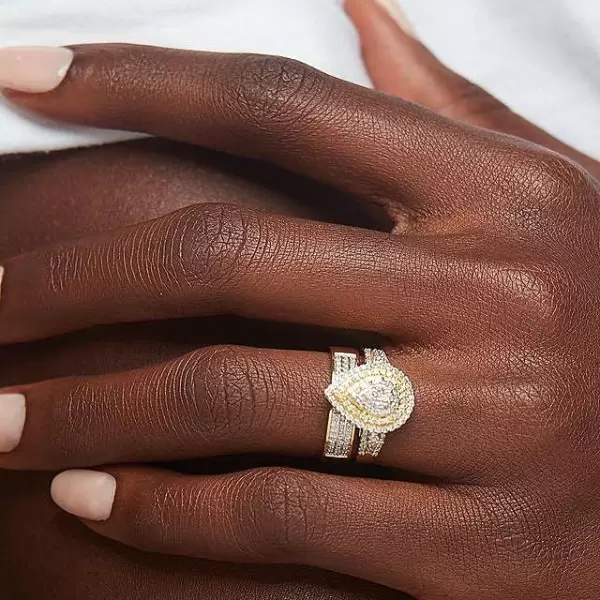 Halo Cluster Pear Frame White Sapphire Wedding Set