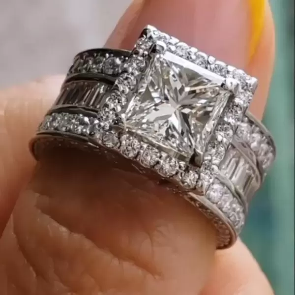 3ct Princess Cut White Sapphire Paved Engagement Ring