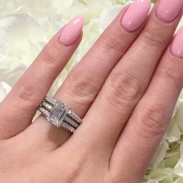 5ct Emerald Cut White Sapphire Paved Engagement Ring