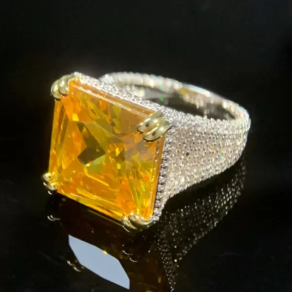 12ct Princess Cut Yellow Sapphire Bold Paved Ring