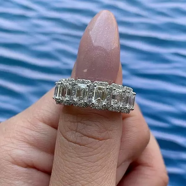 12CTW Halo Emerald Cut White Sapphire Eternity Ring