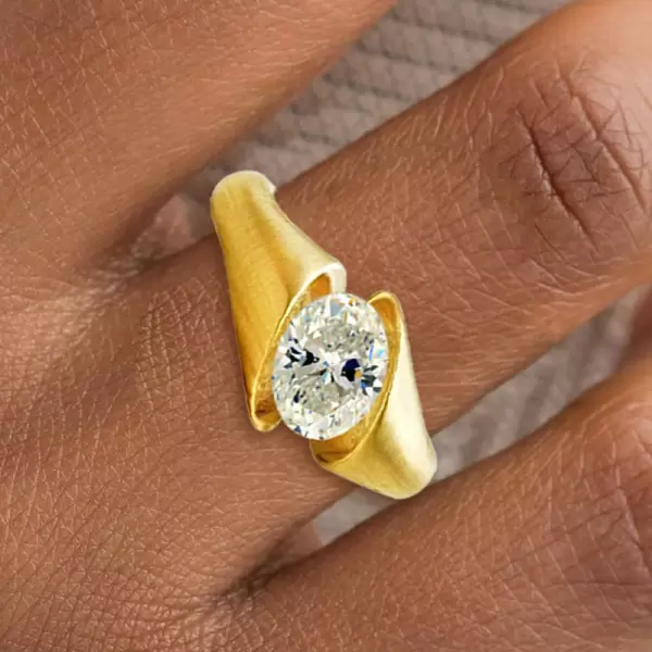 2ct Oval Cut Matte Finish Modern Engagement Ring