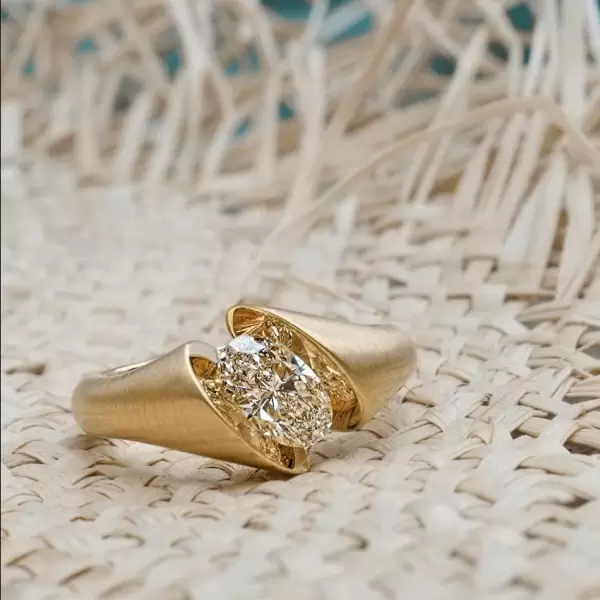 2ct Oval Cut Matte Finish Modern Engagement Ring