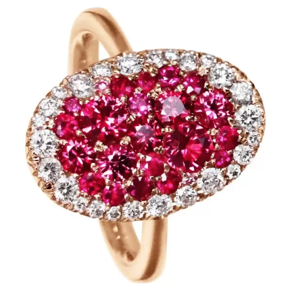 3.5ct Round Cut Ruby & White Sapphire Pave Ring in Rose Gold