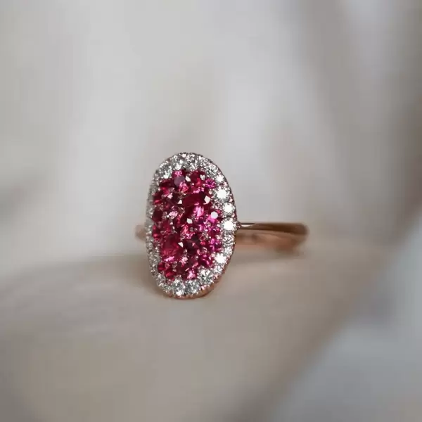 3.5ct Round Cut Ruby & White Sapphire Pave Ring in Rose Gold