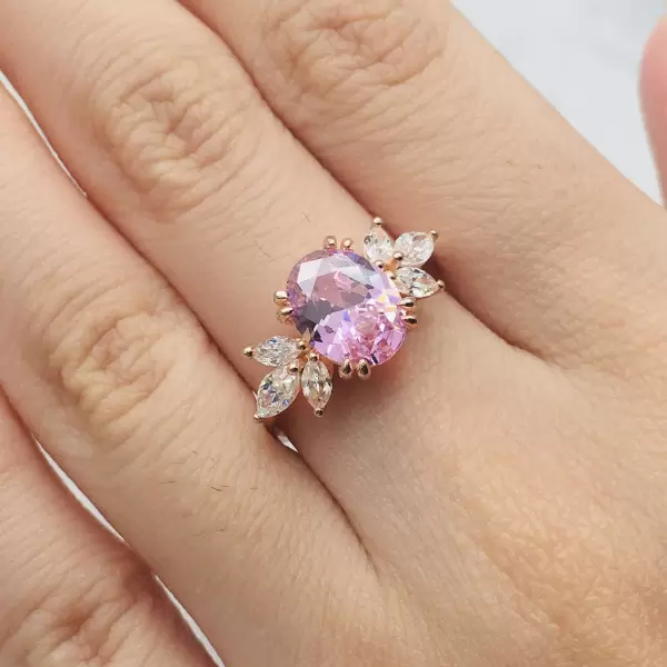 6ct Oval Cut Pink & White Sapphire Engagement Ring in Rose Gold