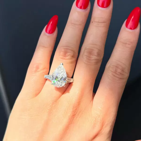 5ct Pear Cut White Sapphire Three Stone Engagement Ring