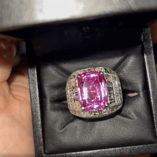 Invisible Setting Cushion Cut Rose Sapphire Engagement Ring