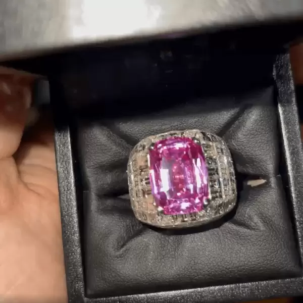 Invisible Setting Cushion Cut Rose Sapphire Engagement Ring