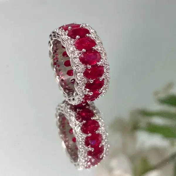 12ctw Oval Cut Ruby Eternity Ring Wedding Band