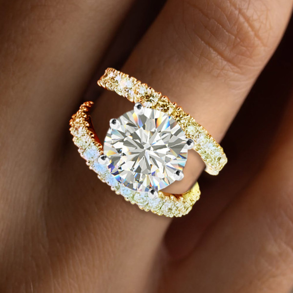 4.2ct Round Cut Two Tone Split Shank Engagement Ring