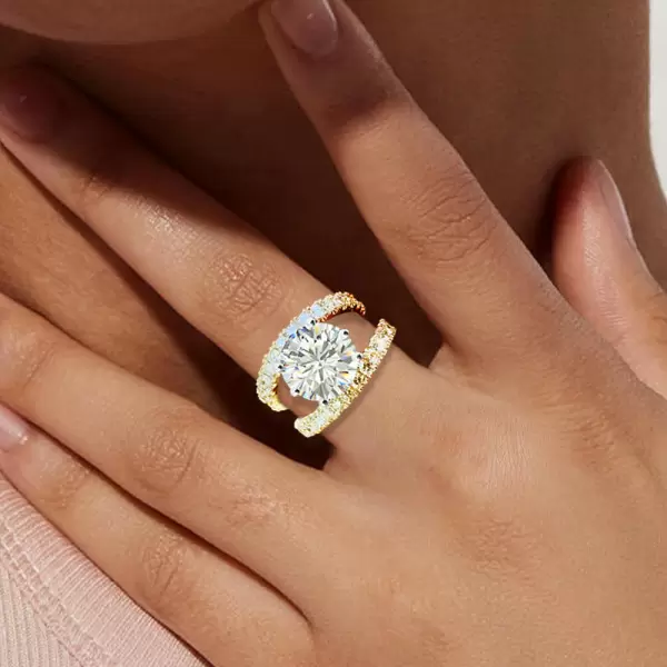4.2ct Round Cut Two Tone Split Shank Engagement Ring
