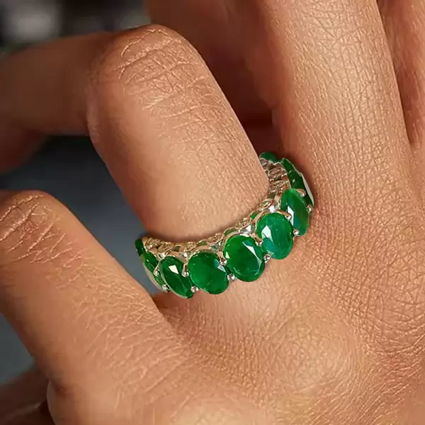 10ctw Oval Cut Emerald and Sapphire Eternity Ring