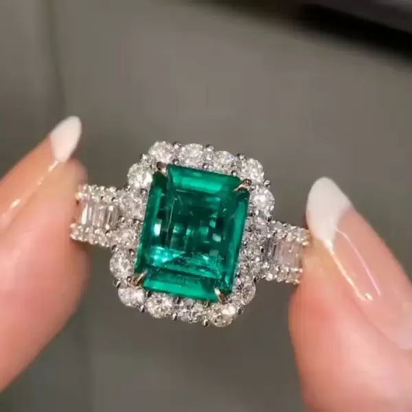 2.3ct Halo Emerald Cut Emerald Engagement Ring