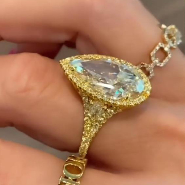 8ct Halo Pear Cut Yellow Sapphire Engagement Ring