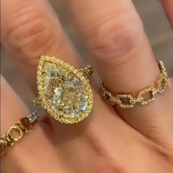 8ct Halo Pear Cut Yellow Sapphire Engagement Ring