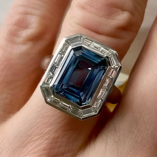 5.5ct Emerald Cut Sapphire Art Deco Inspired Engagement Ring