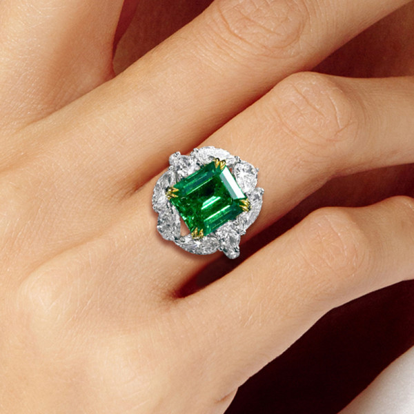 5.6ct Asscher Cut Emerald Vintage Engagement Ring