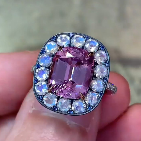 5.5ct Halo Cushion Cut Lavender Purple Sapphire Engagement Ring