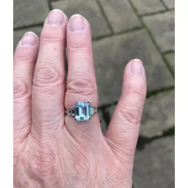 Art Deco 3.8ct Emerald Cut Aquamarine Engagement Ring