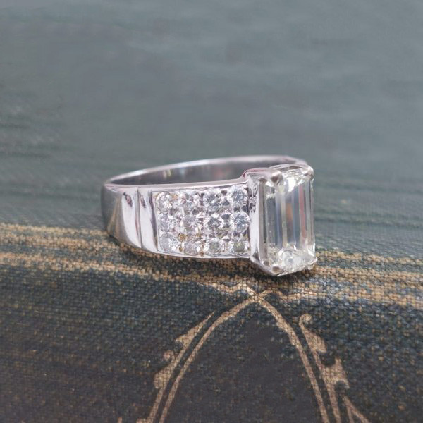 2ct Emerald Cut White Sapphire Paved Engagement Ring