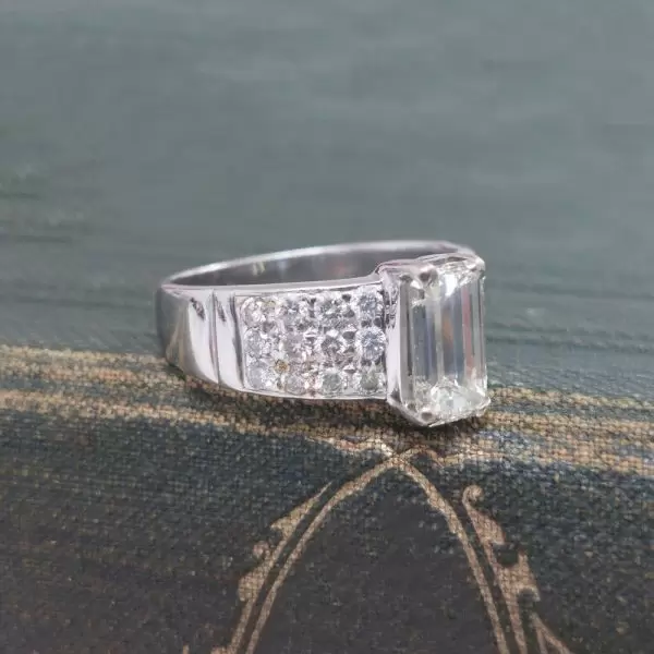 2ct Emerald Cut White Sapphire Paved Engagement Ring
