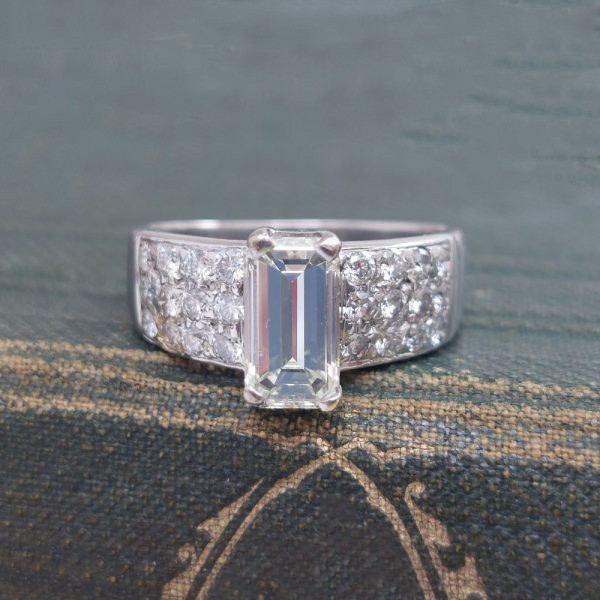 2ct Emerald Cut White Sapphire Paved Engagement Ring