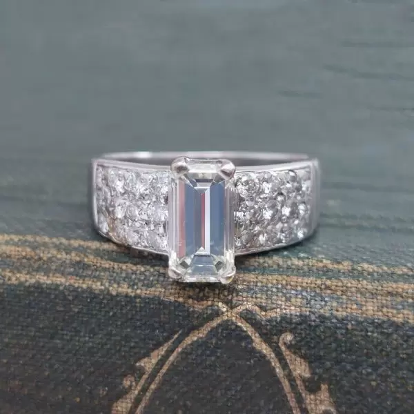 2ct Emerald Cut White Sapphire Paved Engagement Ring