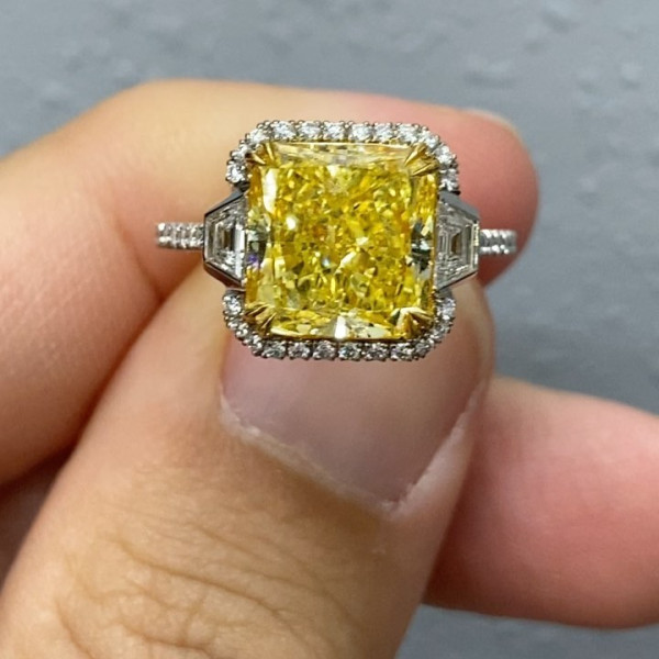 4ct Halo Princess Cut Yellow Sapphire Engagement Ring