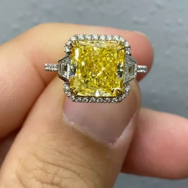 4ct Halo Princess Cut Yellow Sapphire Engagement Ring