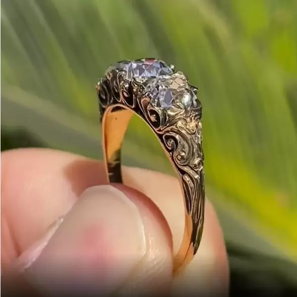 Antique Style 6.7ctw Three Stone Engagement Ring