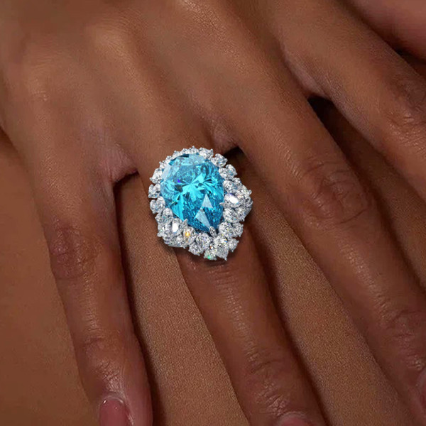 10ct Pear Cut Aquamarine Vintage Halo Cocktail Ring