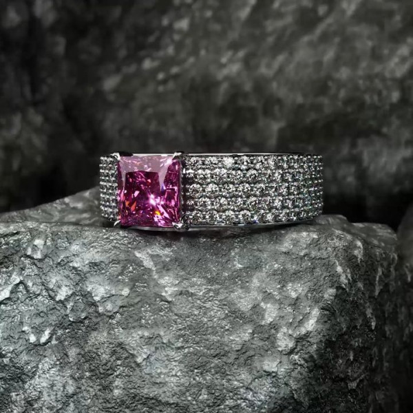 9.5ct Princess Cut Blue Sapphire Paved Engagement Ring