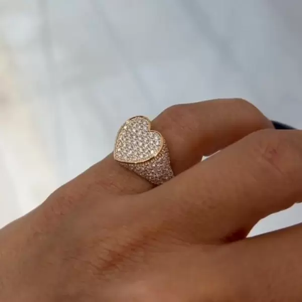 Rose Gold Tone Paved White Sapphire Heart Ring
