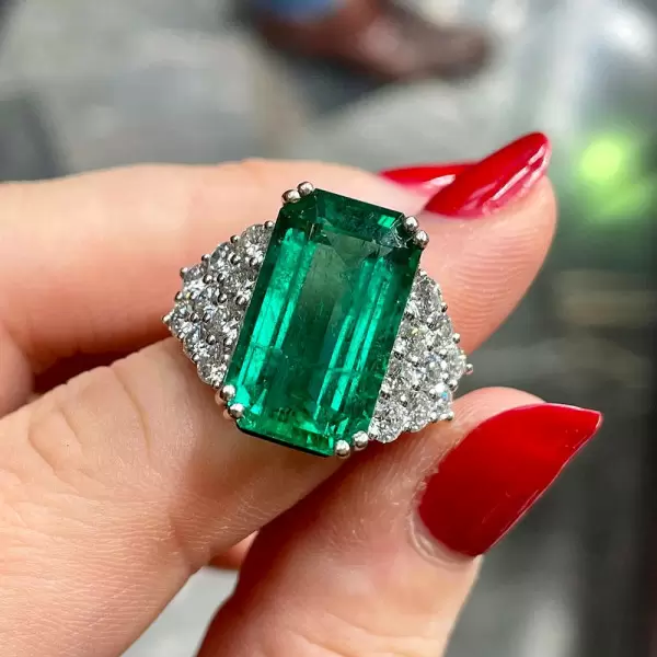 6.2ct Emerald Cut Emerald Cluster Engagement Ring