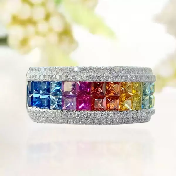 6.2ctw Princess Cut Rainbow Sapphire Wedding Band