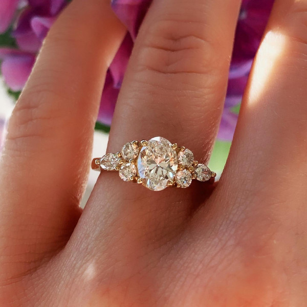2.5ct Oval Cut Cluster Sidestone Engagement Ring