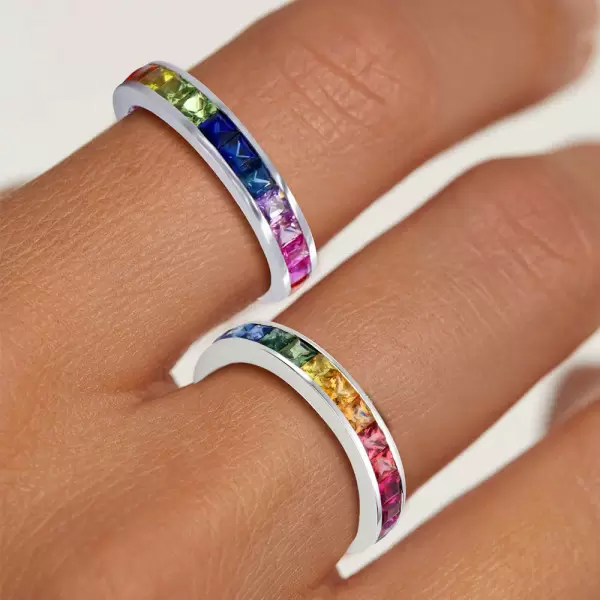 9CTW Princess Cut Rainbow Sapphire Eternity Ring