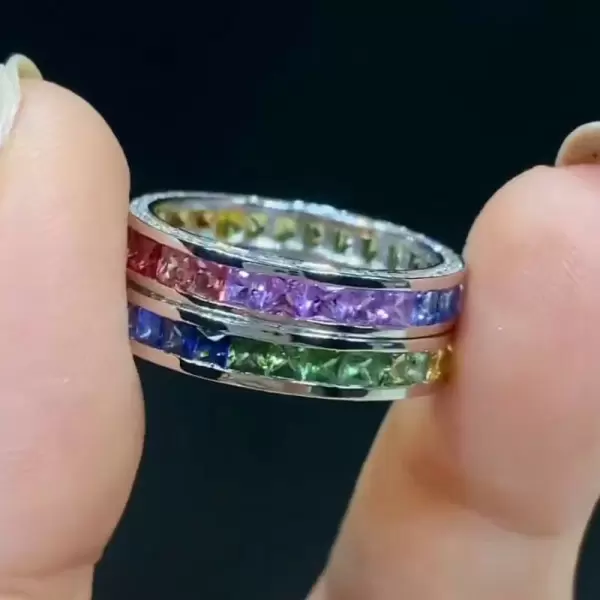 9CTW Princess Cut Rainbow Sapphire Eternity Ring