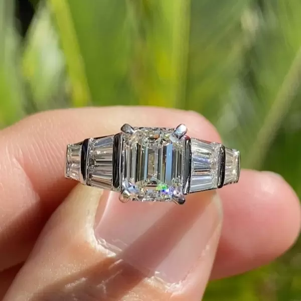 2ct Emerald Cut White Sapphire Vintage Engagement Ring