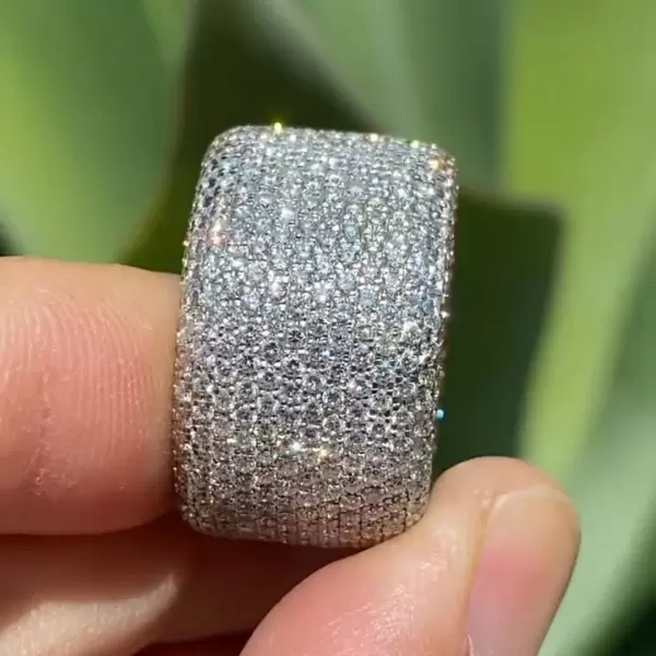 Paved White Sapphire Bold Wide Eternity Ring