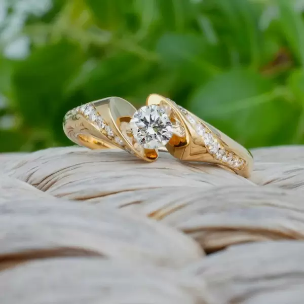 1.3ct Round Cut White Sapphire Asymmetric Engagement Ring