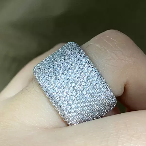 Paved White Sapphire Bold Wide Eternity Ring