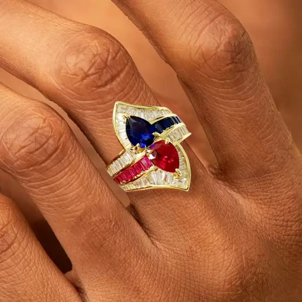 2.5ctw Ruby and Sapphire Crossover Vintage Engagement Ring