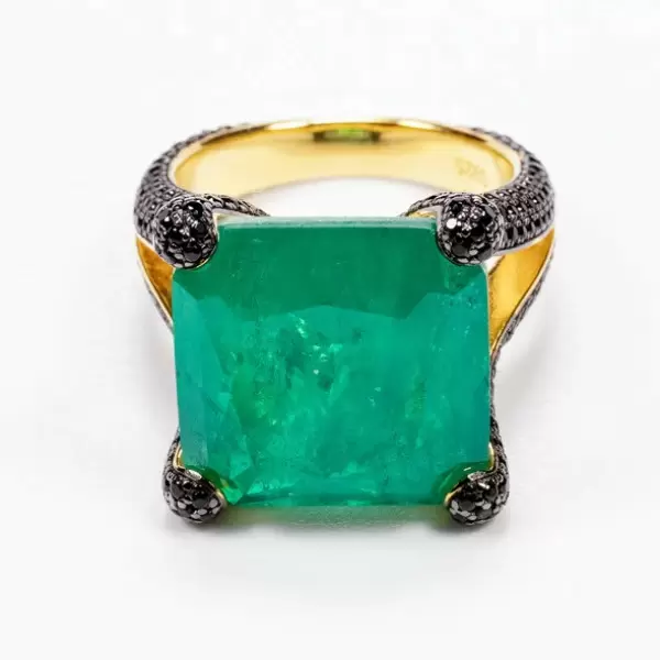 12ct Princess Cut Emerald Bold Paved Ring
