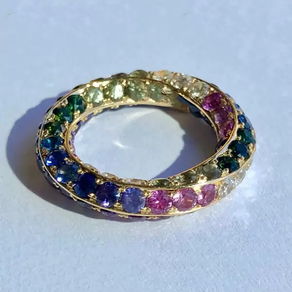 Round Cut Rainbow Sapphire Twist Eternity Band
