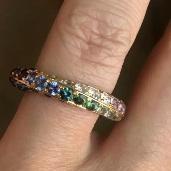 Round Cut Rainbow Sapphire Twist Eternity Band