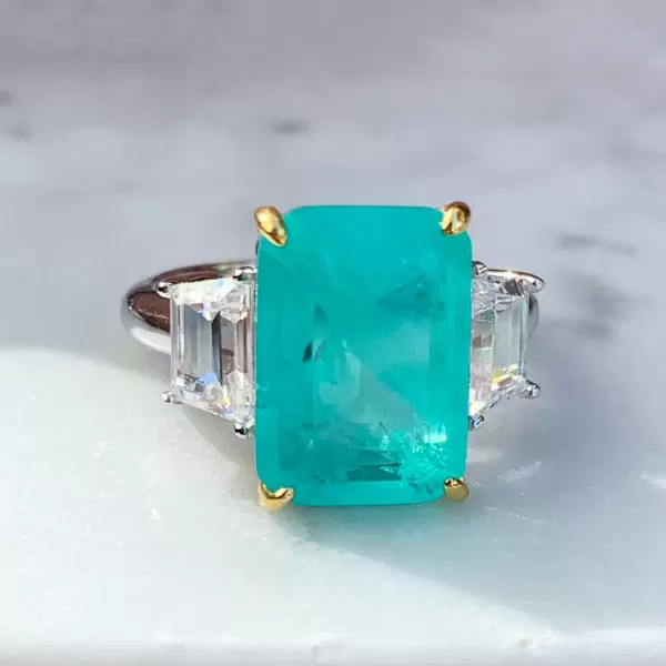 8ct Emerald Cut Paraiba Three-stone Engagement Ring