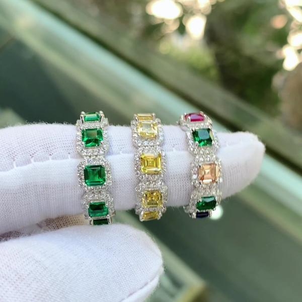 Asscher Cut MultiColor Sapphire Eternity Ring