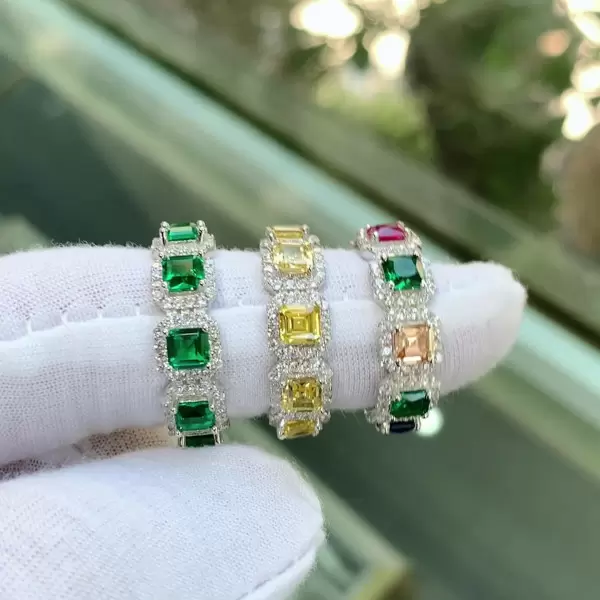 Asscher Cut MultiColor Sapphire Eternity Ring
